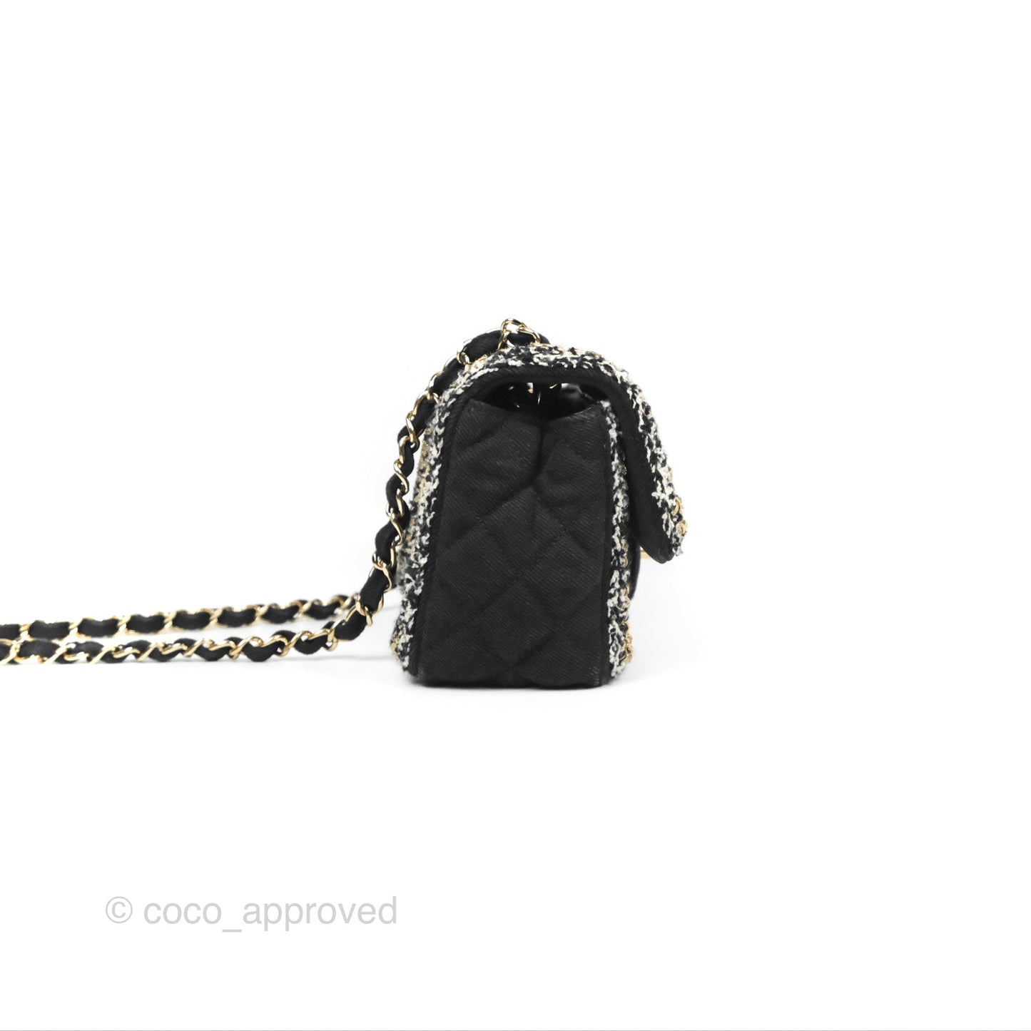 Chanel Mini Rectangular Flap Bag Black Denim Braided Gold Hardware 18A
