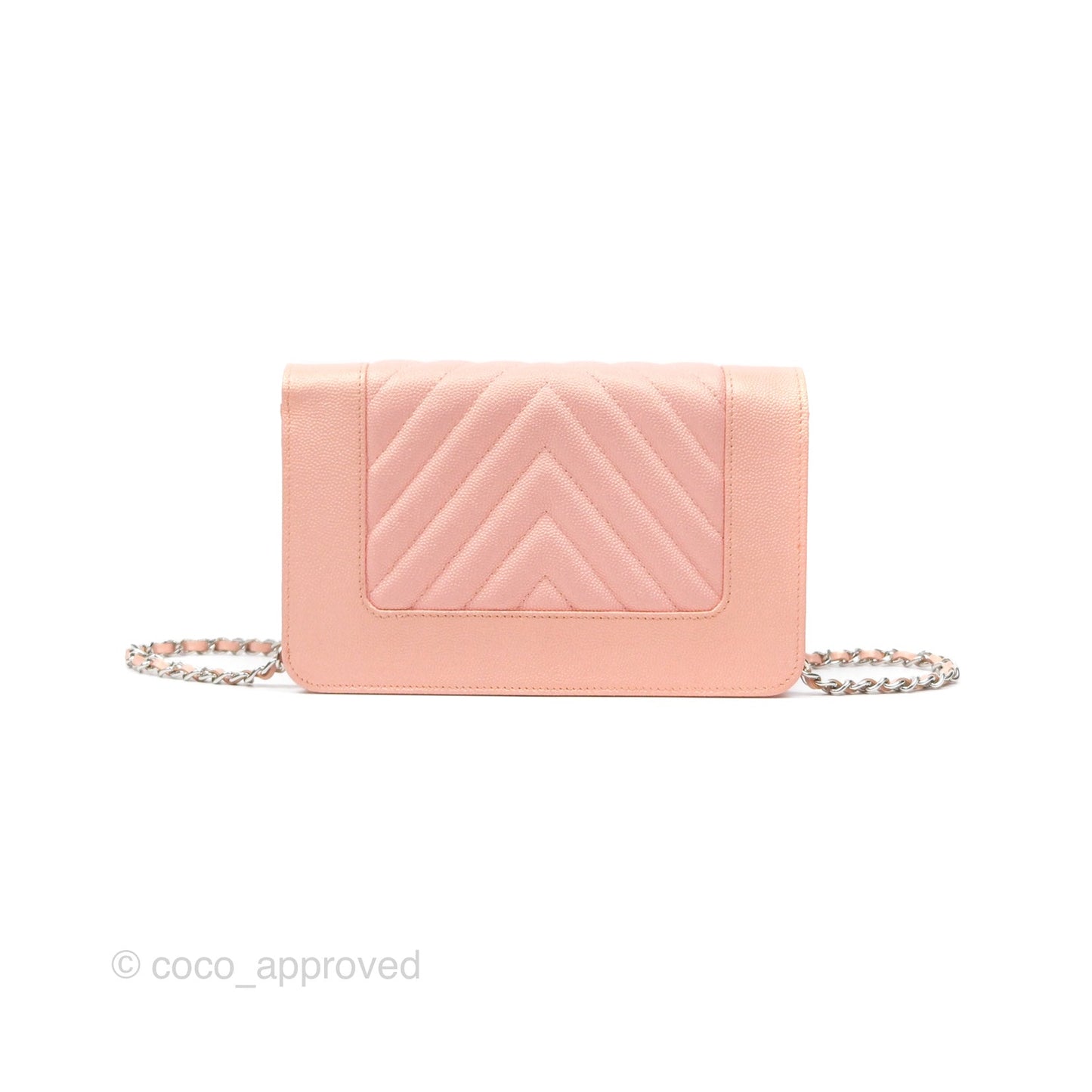 Chanel Mademoiselle Wallet On Chain WOC Chevron Iridescent Pink Caviar Silver Hardware