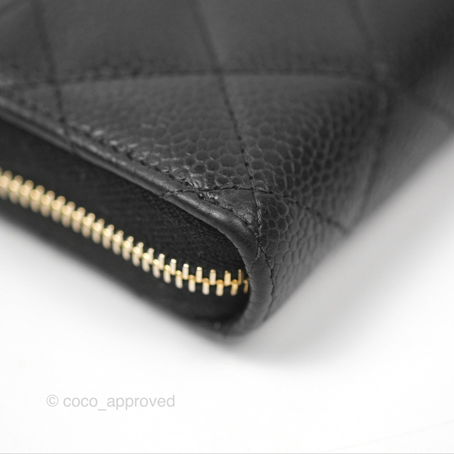 Chanel Quilted Zip Card Holder Black Caviar Gold Hardware