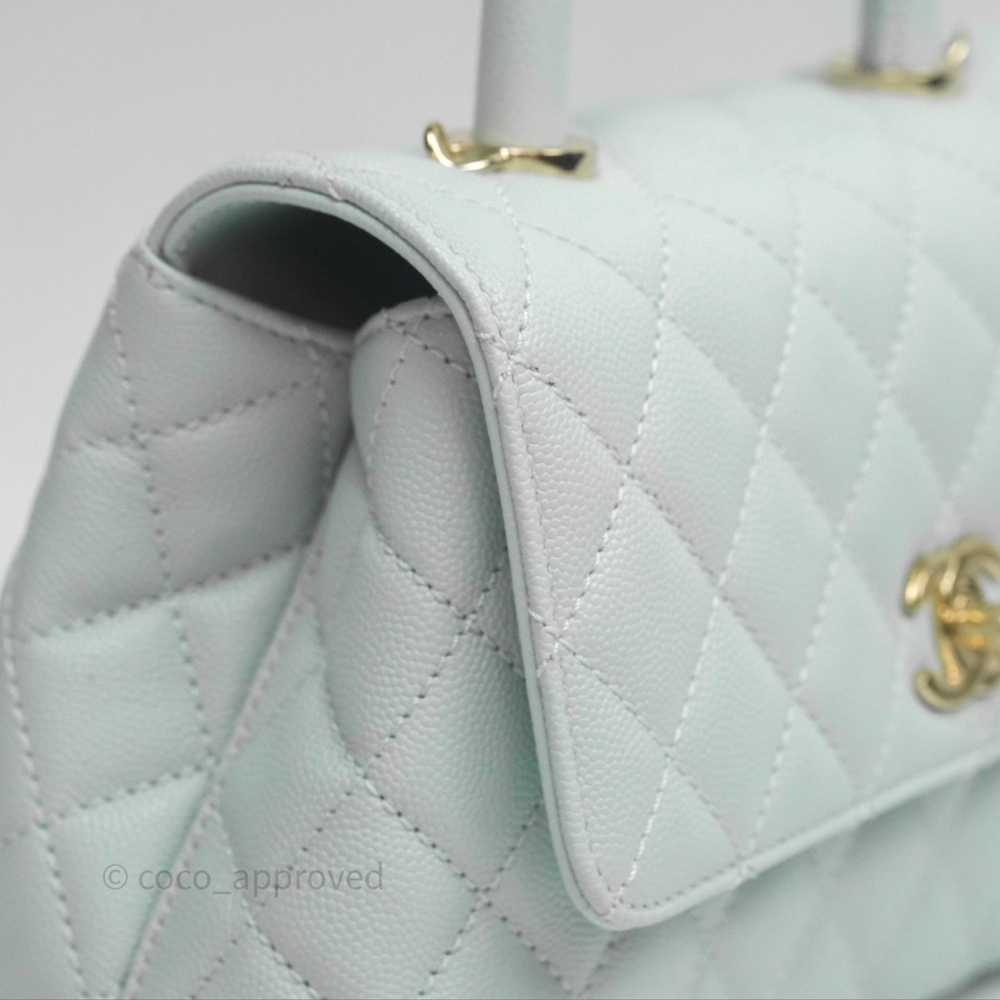 Chanel Small Coco Handle Quilted Light Blue Caviar Gold Hardware