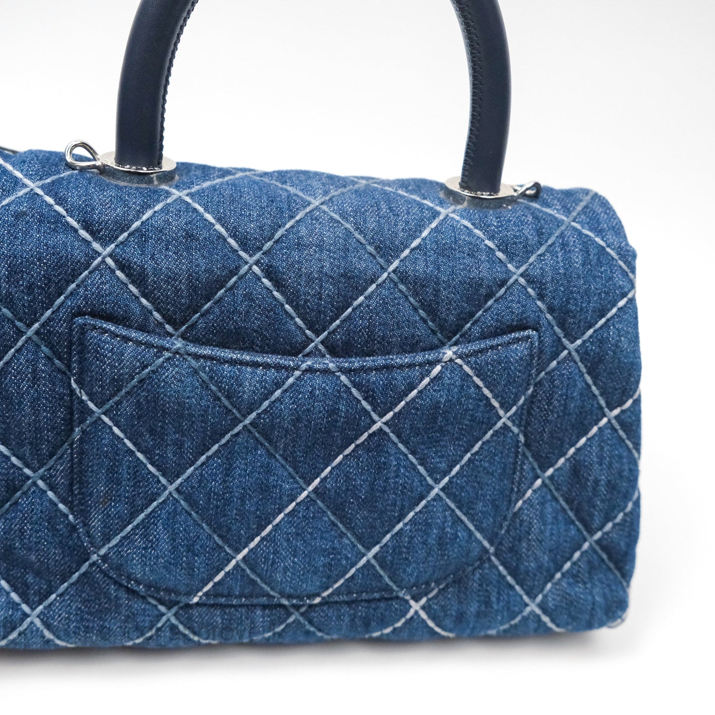Chanel Small Coco Handle Quilted Contrast Stitch Denim Silver Hardware