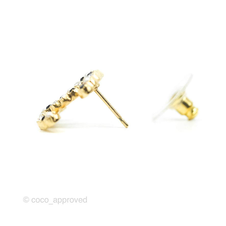 Chanel Crystal CC Round Earrings Gold Tone 21K