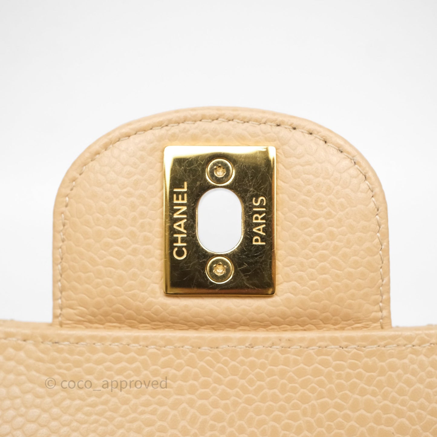 Chanel Small Classic Flap Quilted Beige Caviar Gold Hardware