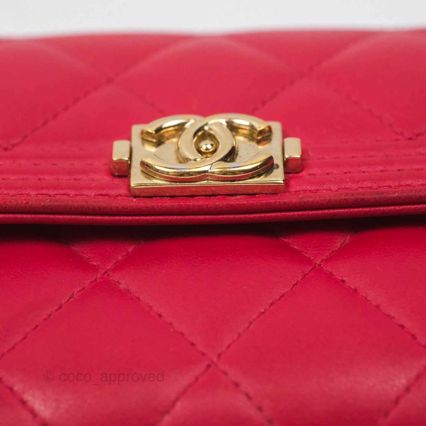 Chanel Quilted Boy Flap Long Wallet Red Lambskin Gold Hardware