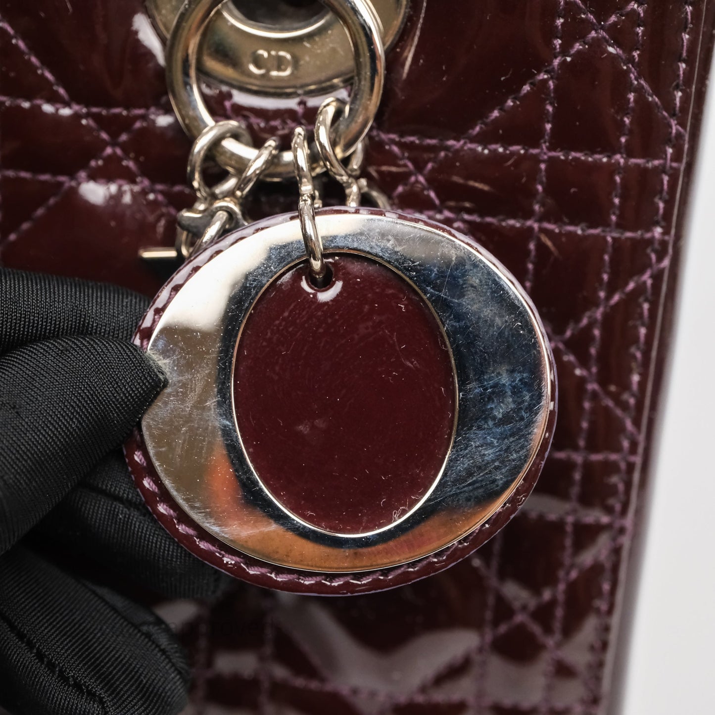 Christian Dior Medium Lady Dior Burgundy Patent Silver Hardware