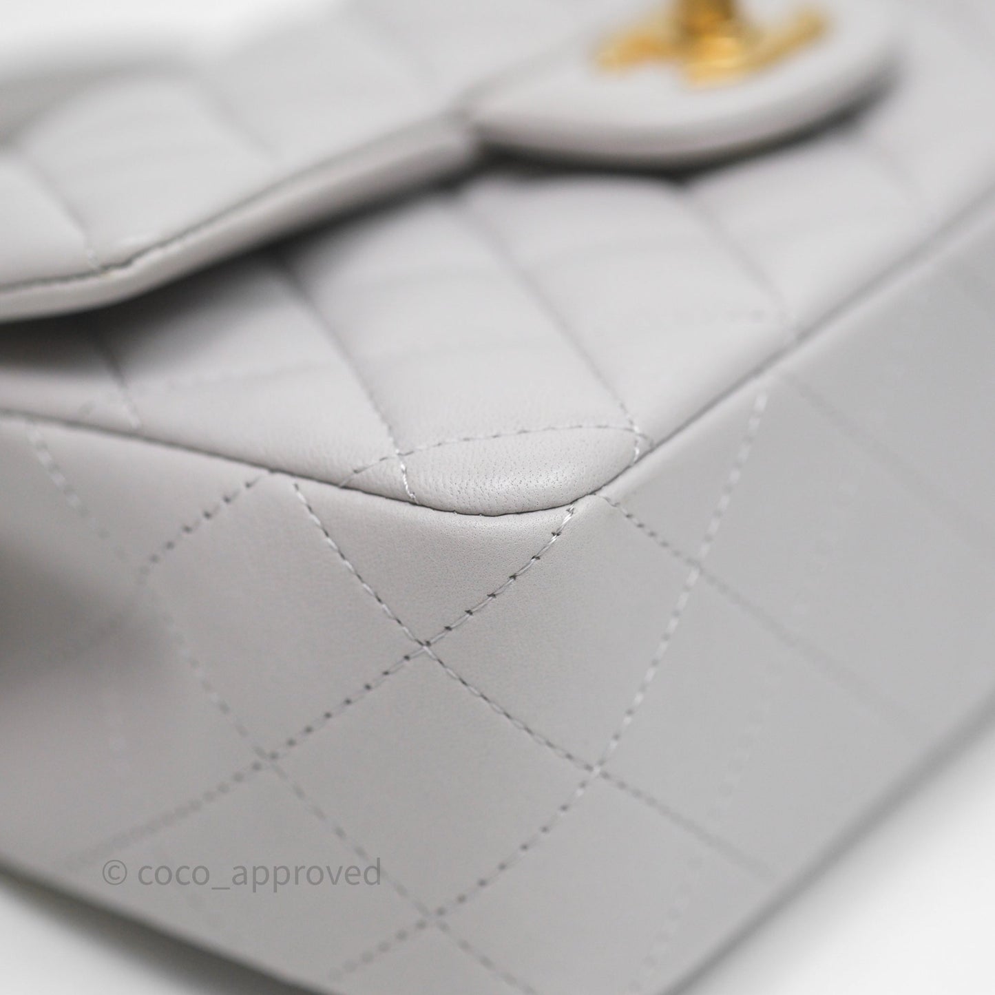 Chanel Top Handle Mini Rectangular Flap Bag Grey Lambskin Aged Gold Hardware