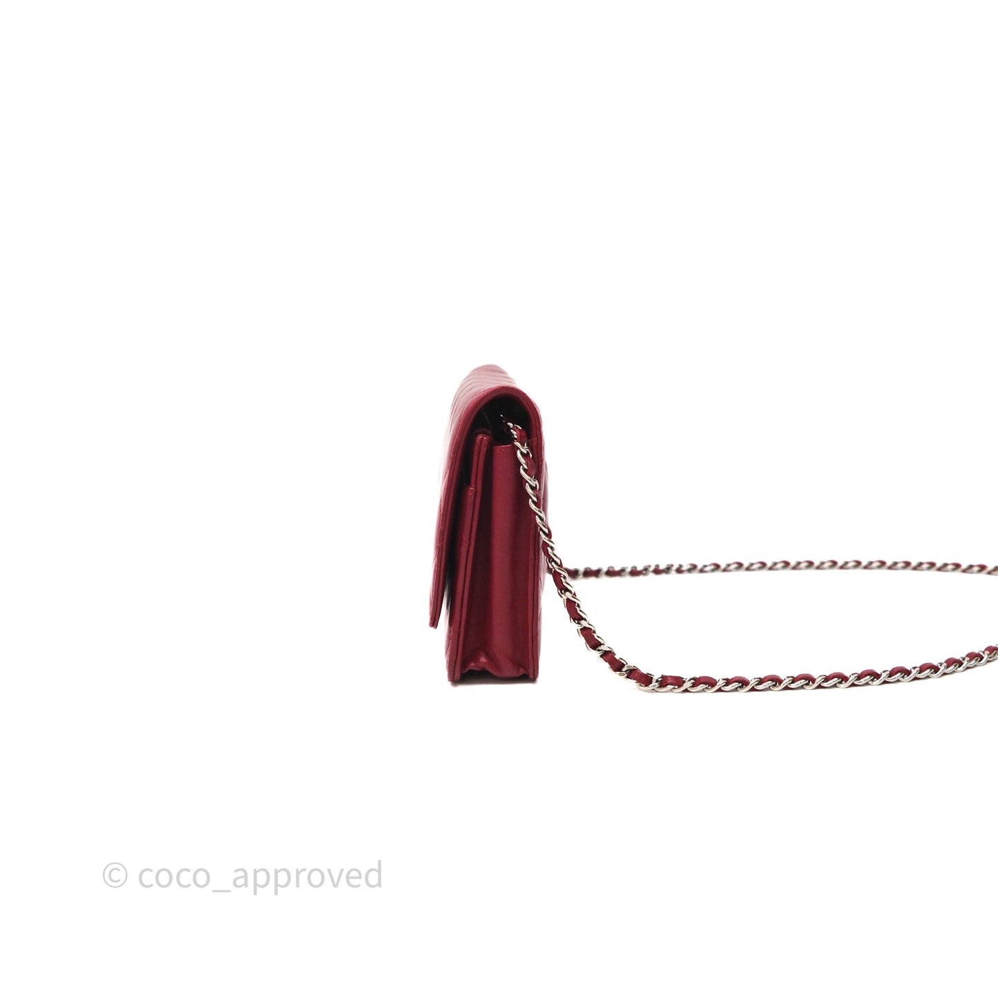 Chanel Quilted Wallet on Chain WOC Red Lambskin Silver Hardware