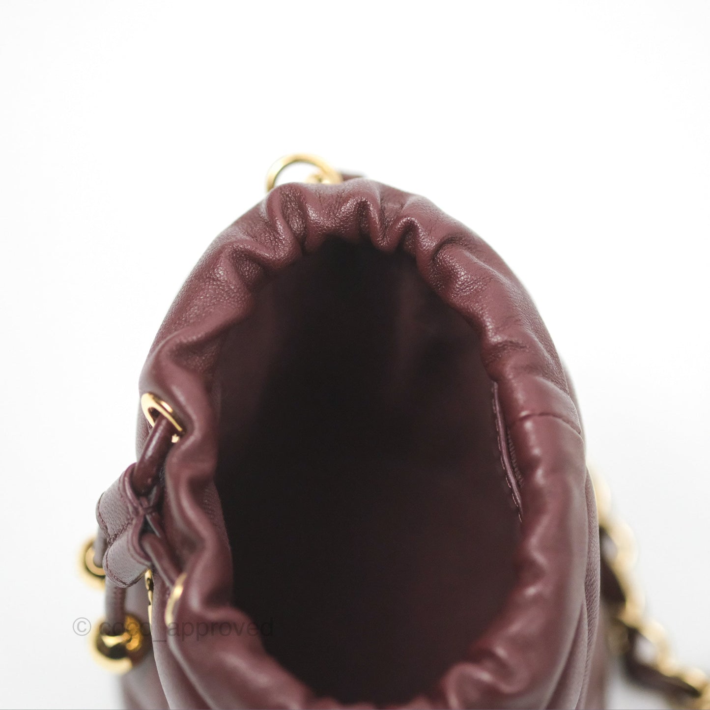 Chanel Mini Bucket Bag with Fluffy Chain Burgundy Lambskin Gold Hardware