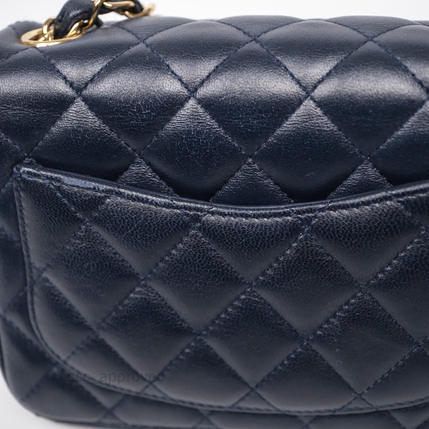 Chanel Mini Square Flap Quilted Navy Lambskin Gold Hardware