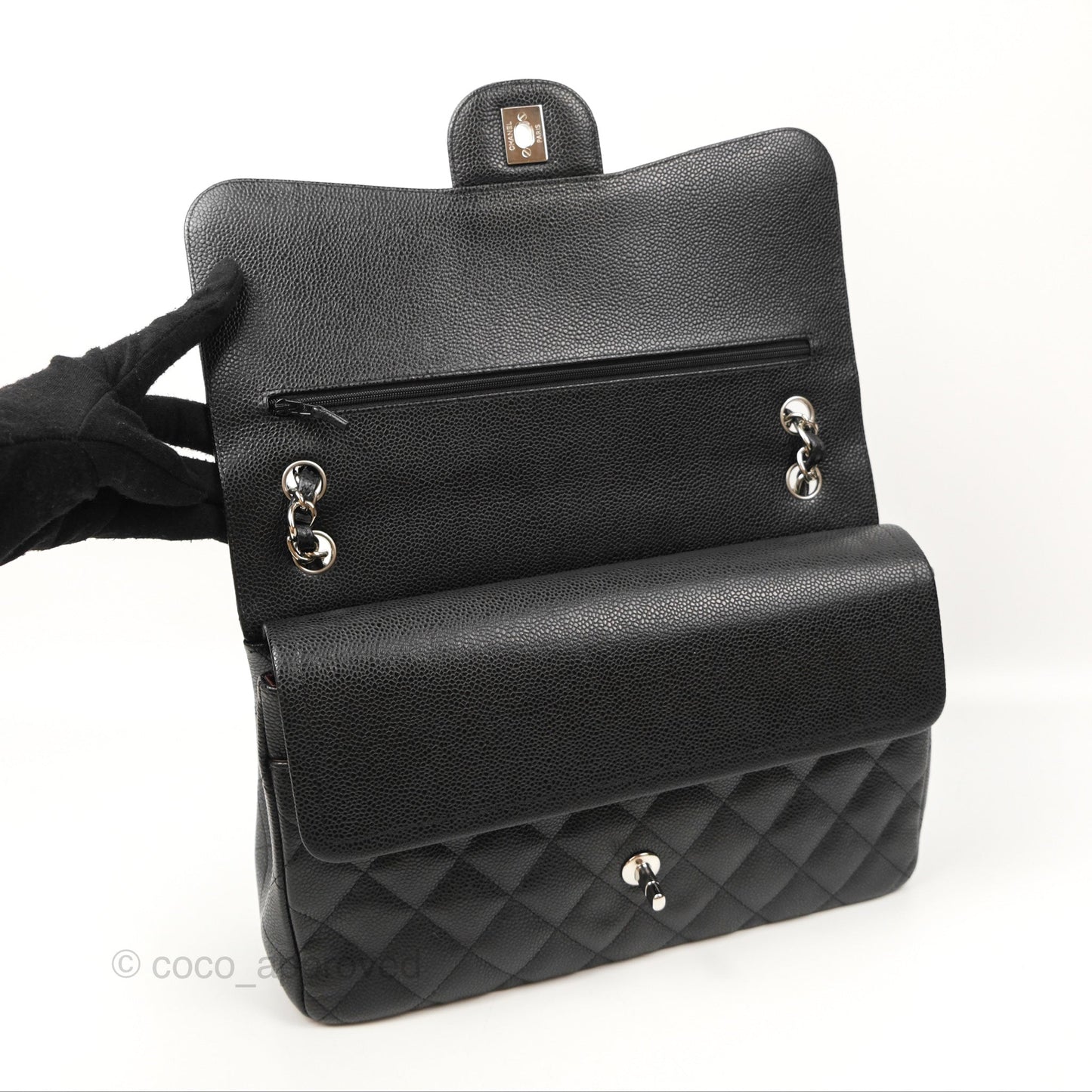 Chanel Jumbo Double Flap Black Caviar Silver Hardware⁣⁣
