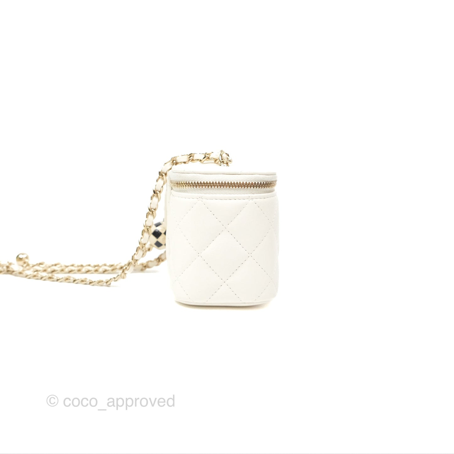 Chanel Mini Ball Crush Vanity With Chain White Lambskin Gold Hardware