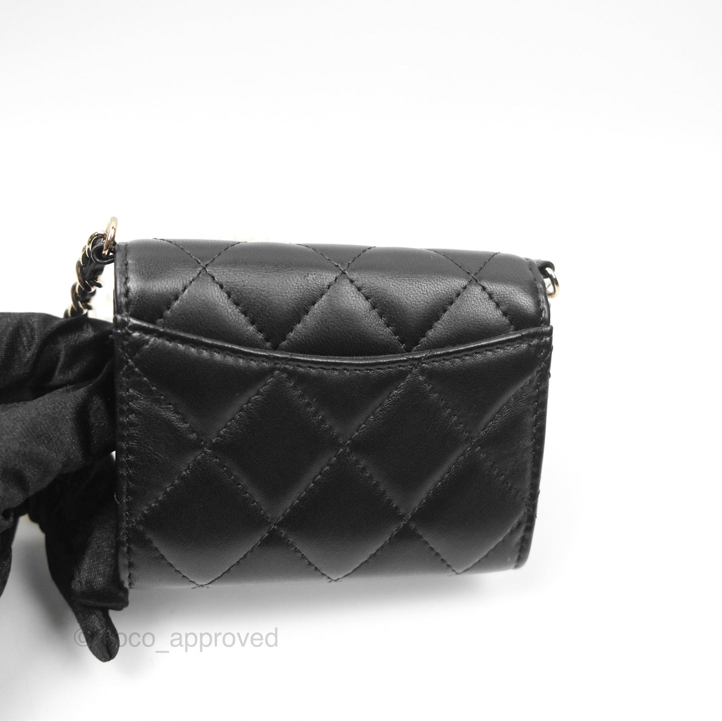 Chanel Mini Clutch With Pearl Chain Black Lambskin Gold Hardware