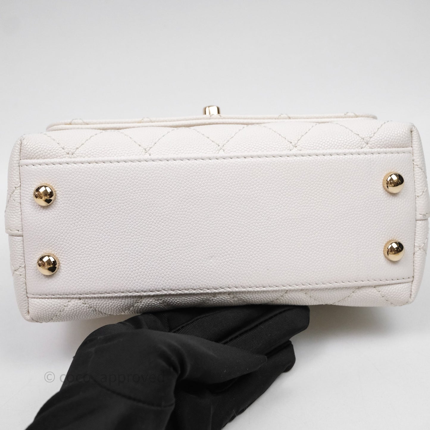 Chanel Mini Coco Handle Quilted White Caviar Gold Hardware
