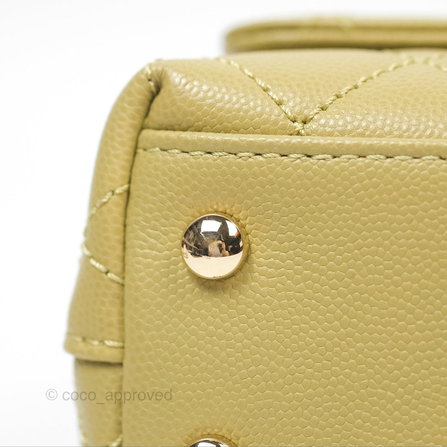 Chanel Quilted Mini Coco Handle Caviar Olive Green Gold Hardware