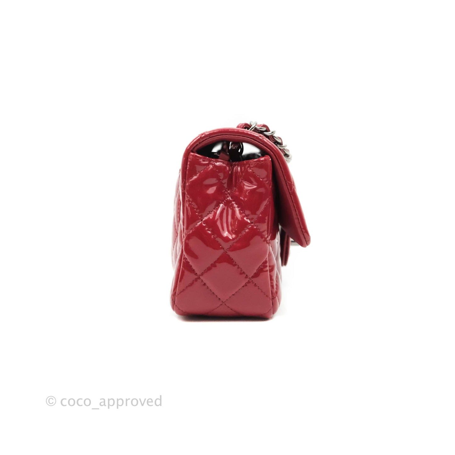 Chanel Quilted Mini Rectangular Flap Red Patent Gun Metal