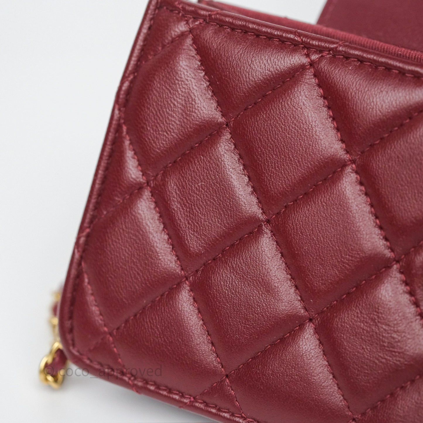 Chanel Mini WOC with CC Chain Burgundy Lambskin Gold Hardware 22K