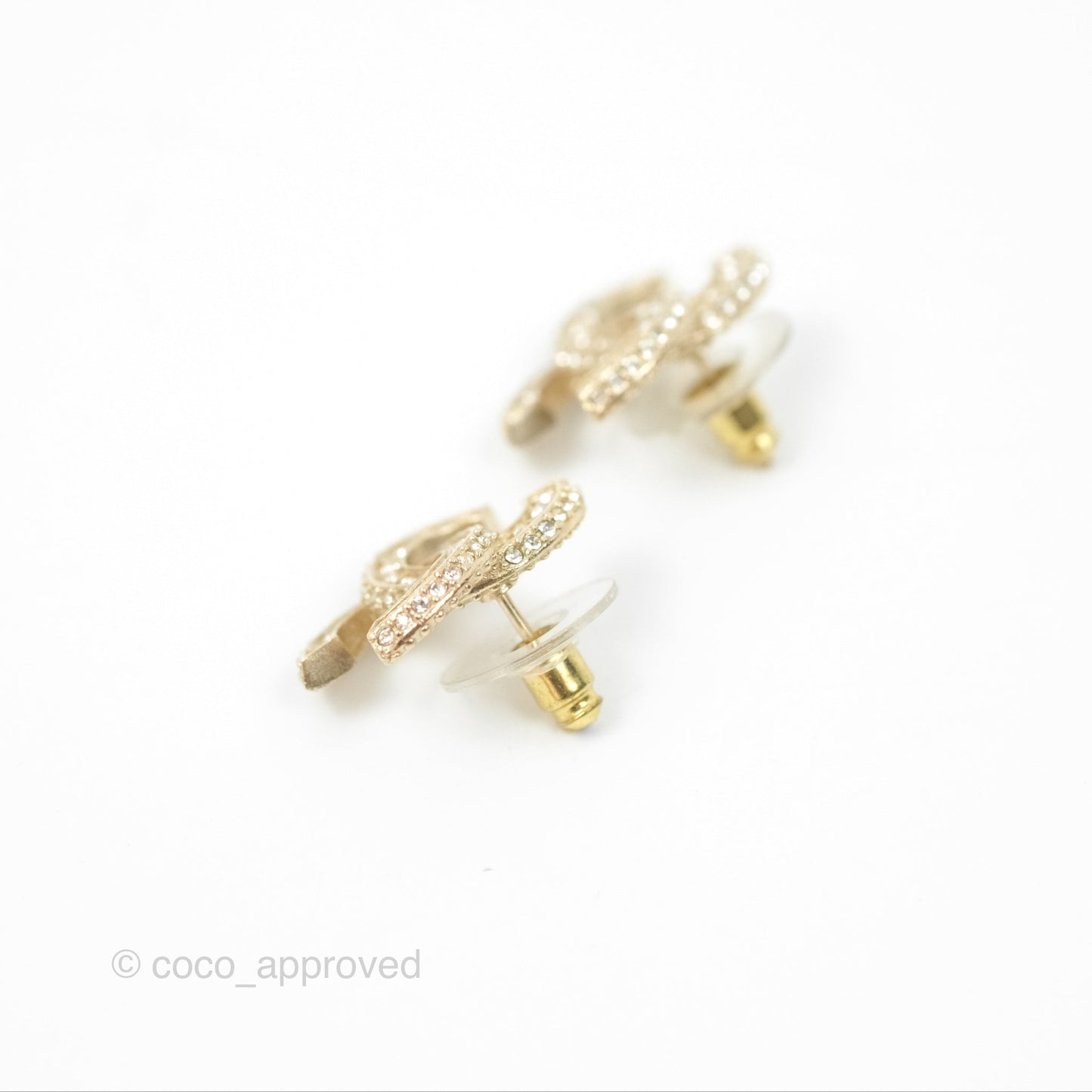 Chanel Crystal CC Earrings Gold Tone 21V