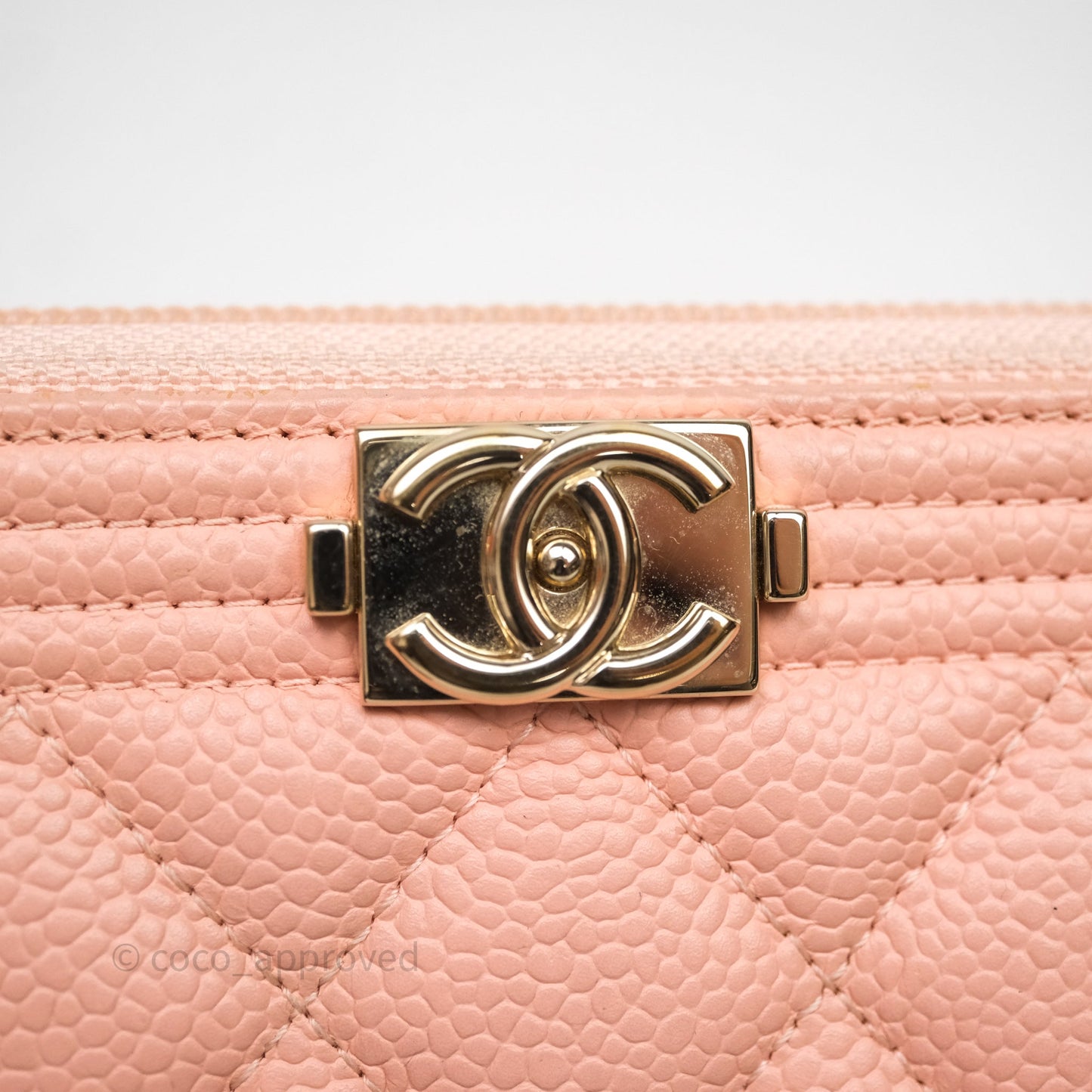 Chanel Boy Zip Long Wallet Pink Caviar Gold Hardware