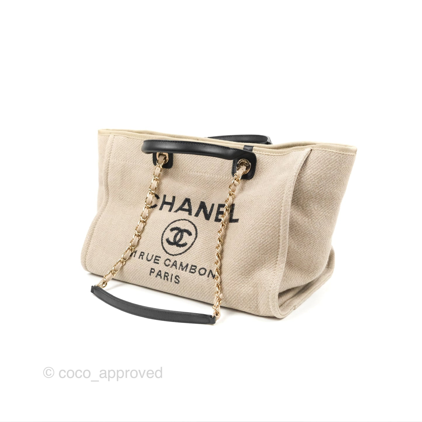 Chanel Large Deauville Black/Taupe Canvas Gold Hardware