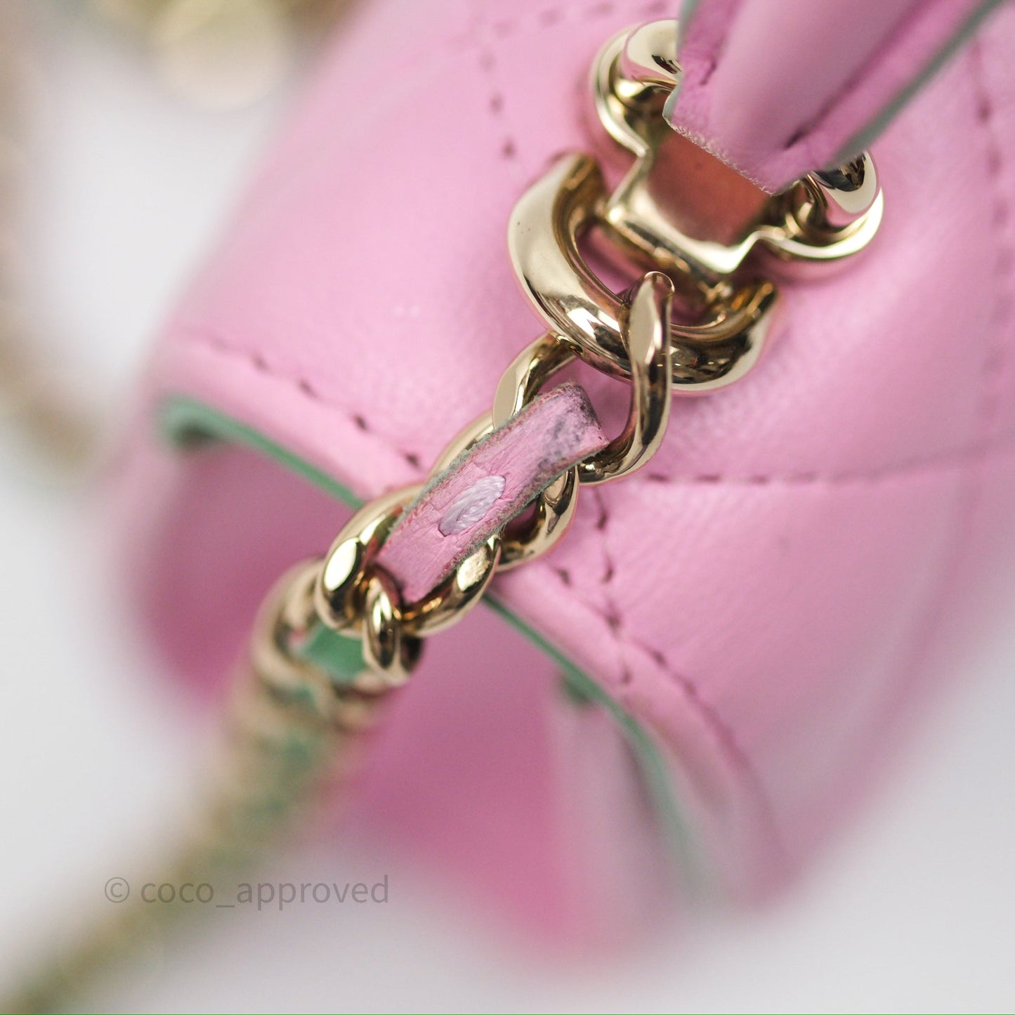 Chanel Mini Handle Clutch With Chain Pink/ Mint Lambskin Gold Hardware 23P