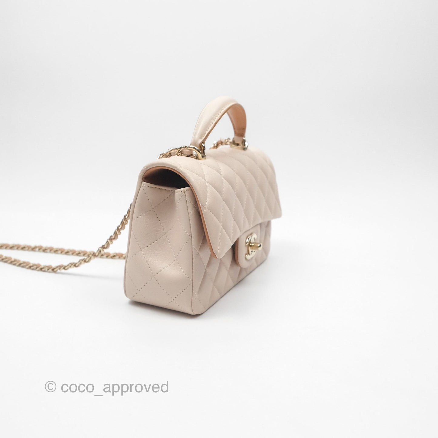 Chanel Top Handle Mini Rectangular Flap Bag Ecru/Beige Lambskin Gold Hardware 23P