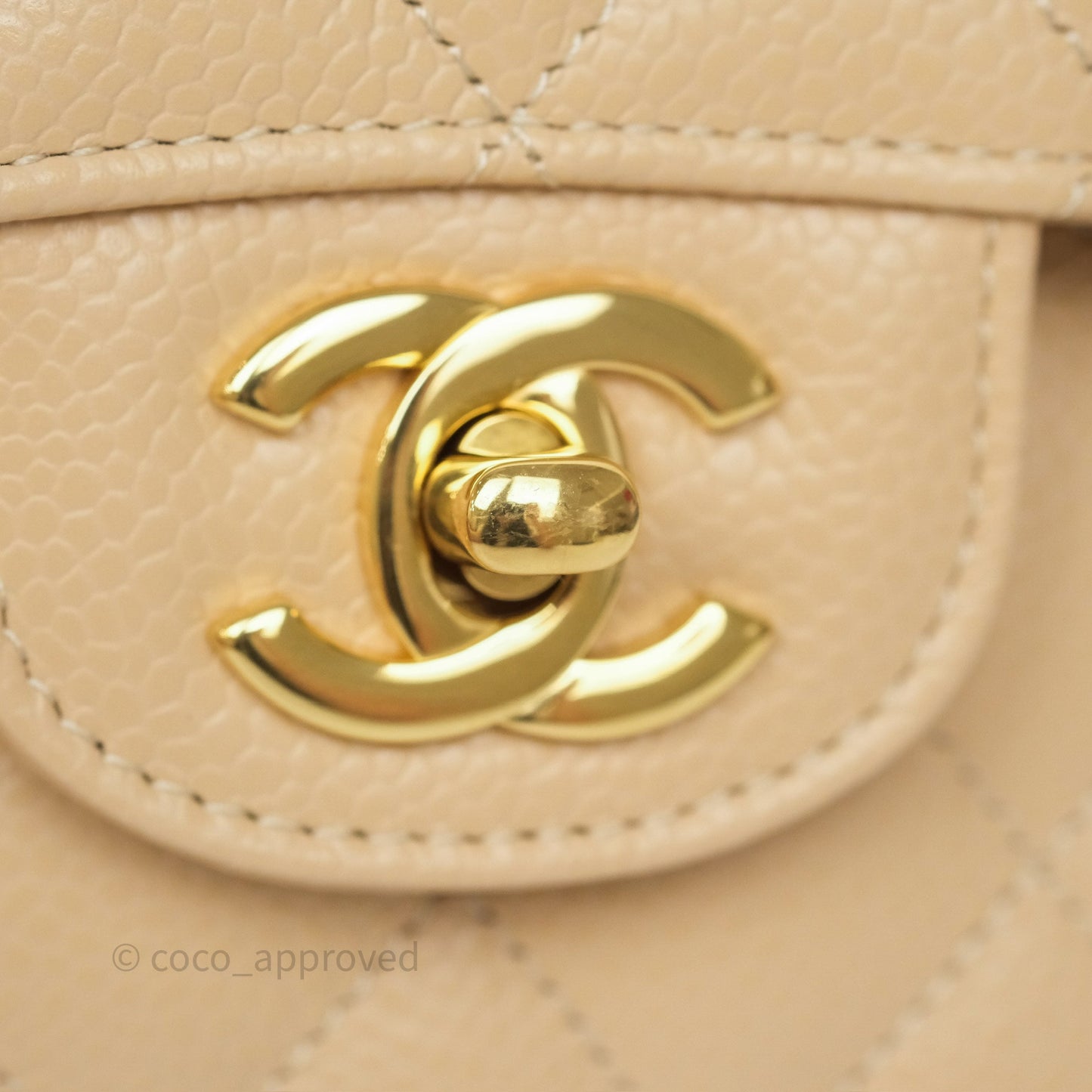 Chanel Small Classic Flap Quilted Beige Caviar Gold Hardware