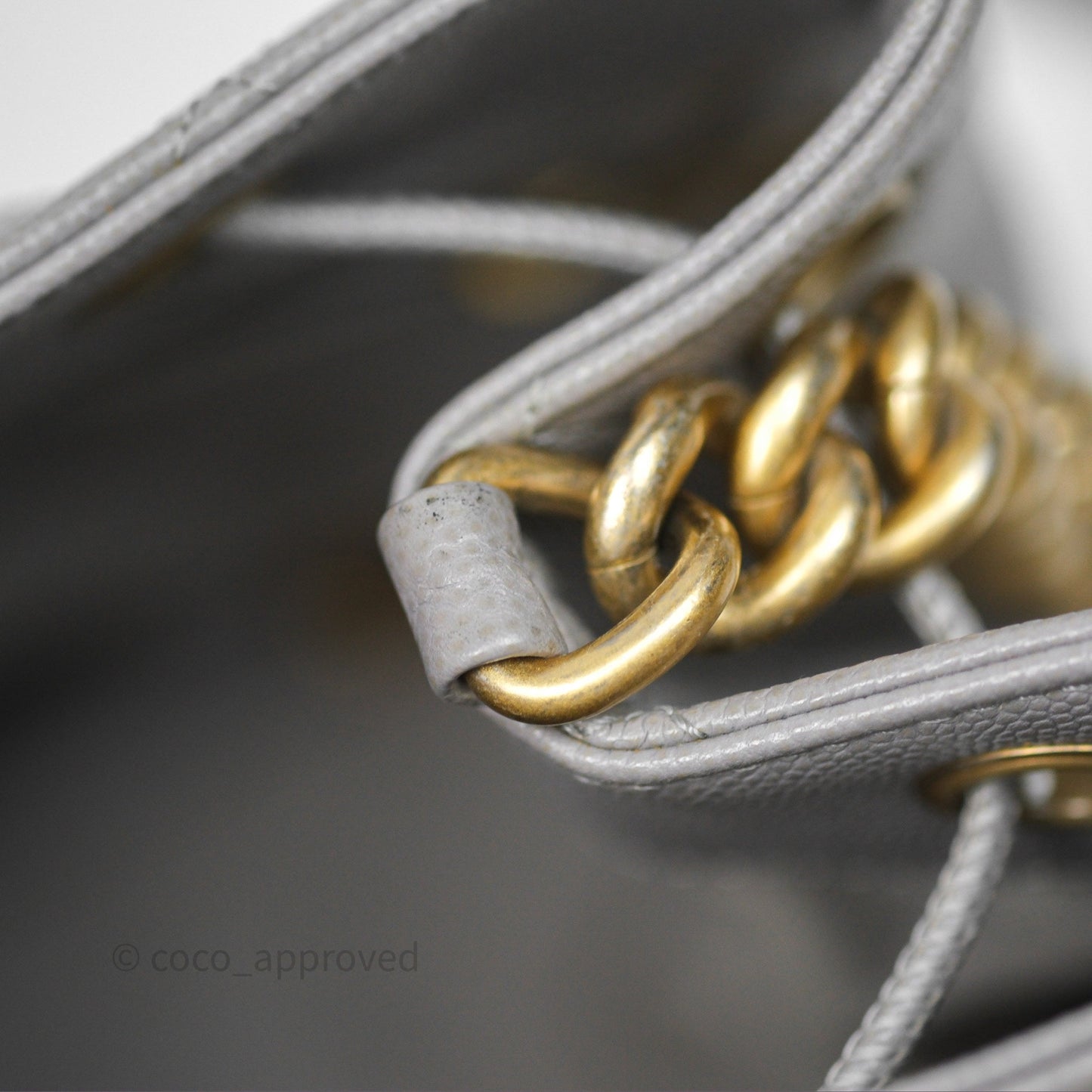 Chanel Drawstring Bucket Bag Grey Grained Calfskin Aged Gold Hardware