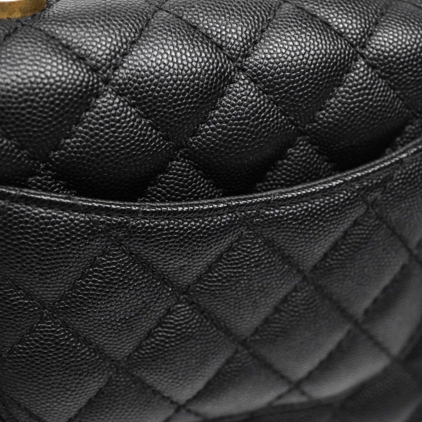 Chanel Small Quilted Coco Handle Black Caviar Aged Gold Hardware