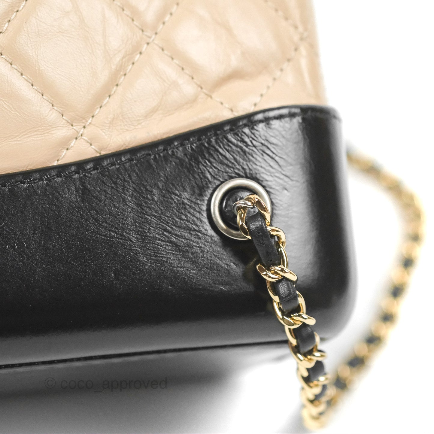 Chanel Small Gabrielle Backpack Beige Black Aged Calfskin
