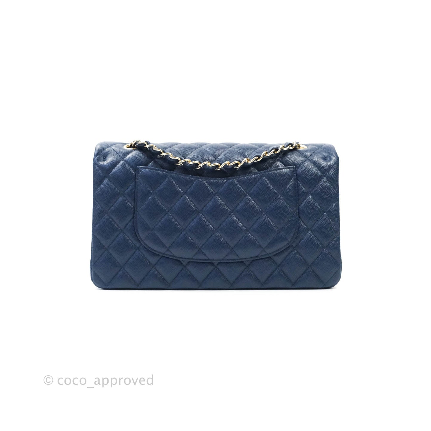 Chanel Quilted M/L Medium Double Flap Navy Caviar Gold Hardware 17B