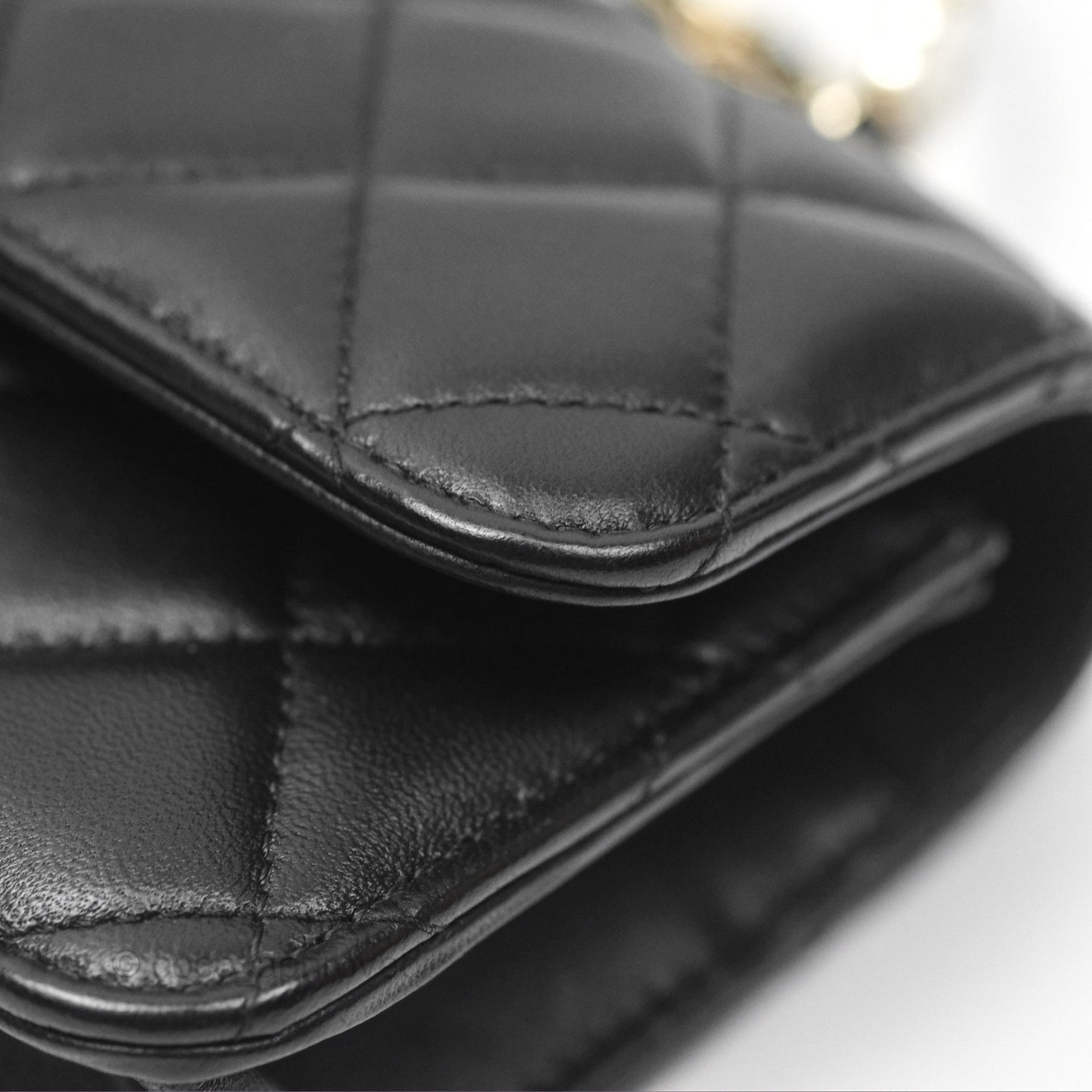 Chanel Camellia Handle Mini WOC Phone Holder with Chain Black Lambskin 23K