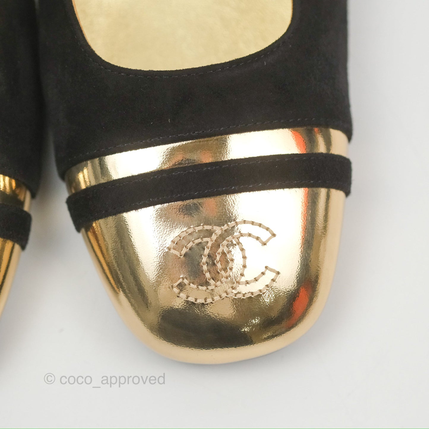 Chanel CC Slingback Heels Black Gold Size 37