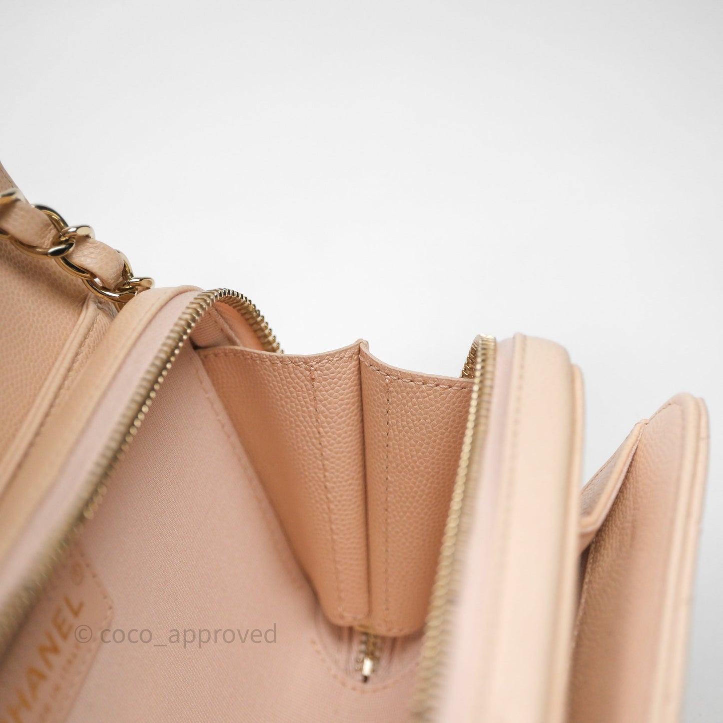 Chanel Small Like The Wallet Flap Quilted Light Beige Pink Caviar Gold Hardware 22C