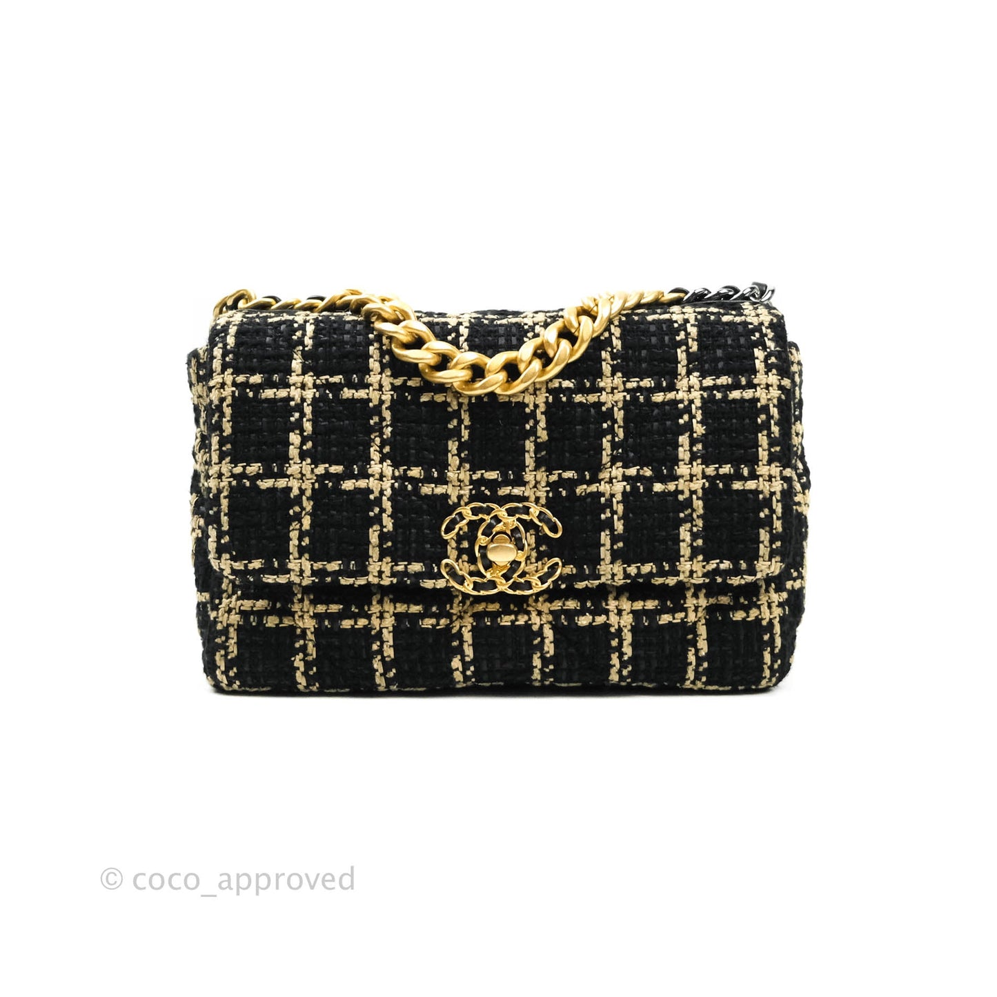 Chanel 19 Small Tweed Black and Gold Mixed Hardware