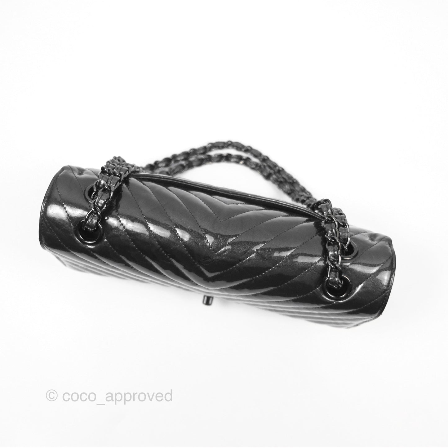 Chanel Classic Chevron M/L Medium Double Flap So Black Patent Calfskin