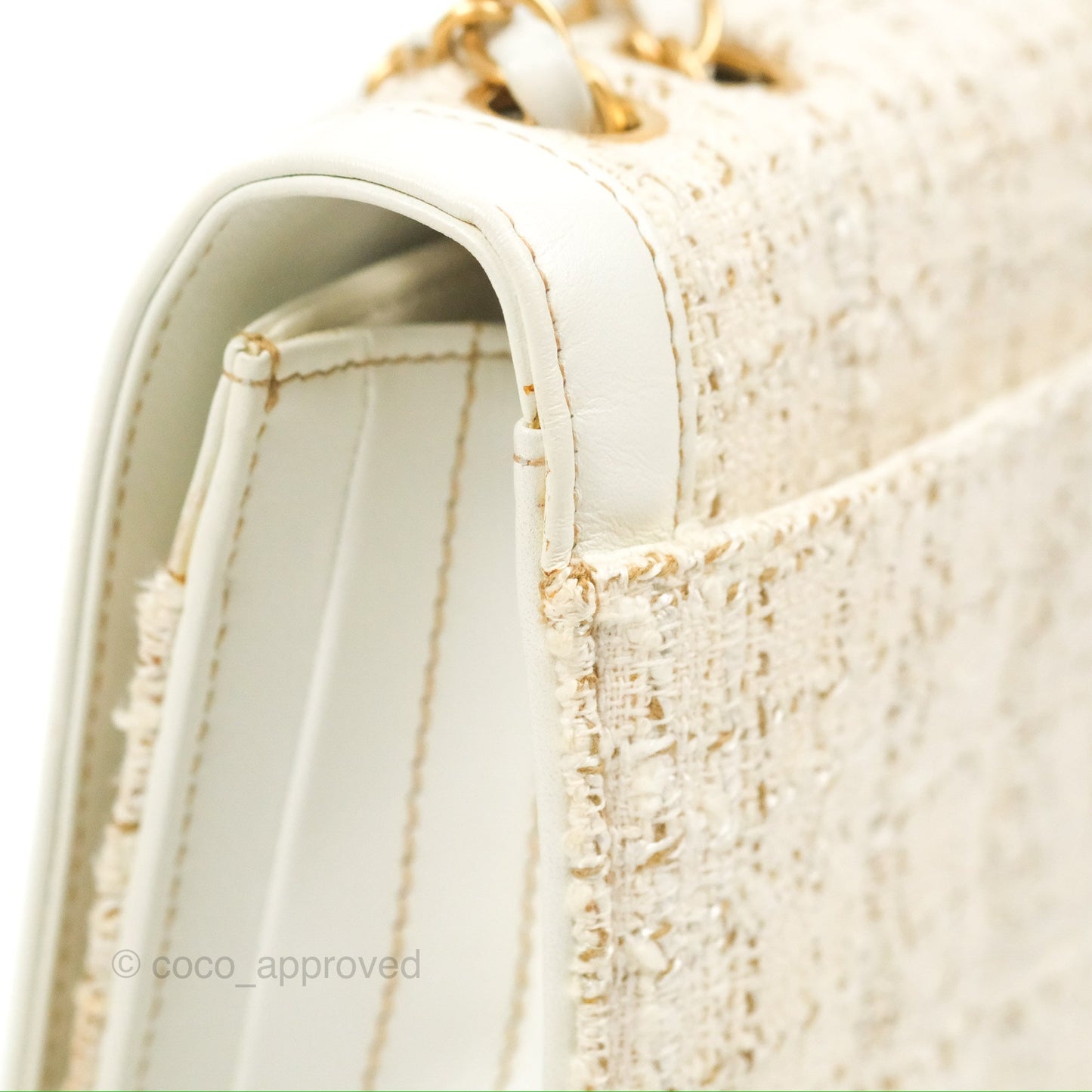 Chanel Small Tweed Flap Bag White Aged Gold Hardware
