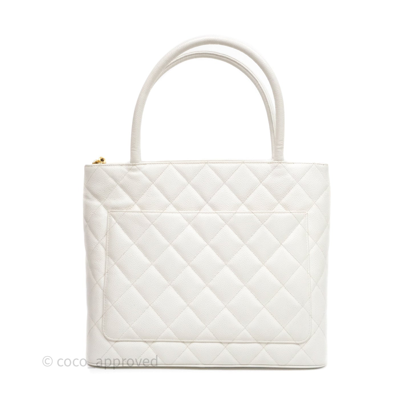 Chanel Vintage Medallion CC White Caviar Tote Bag Gold Hardware