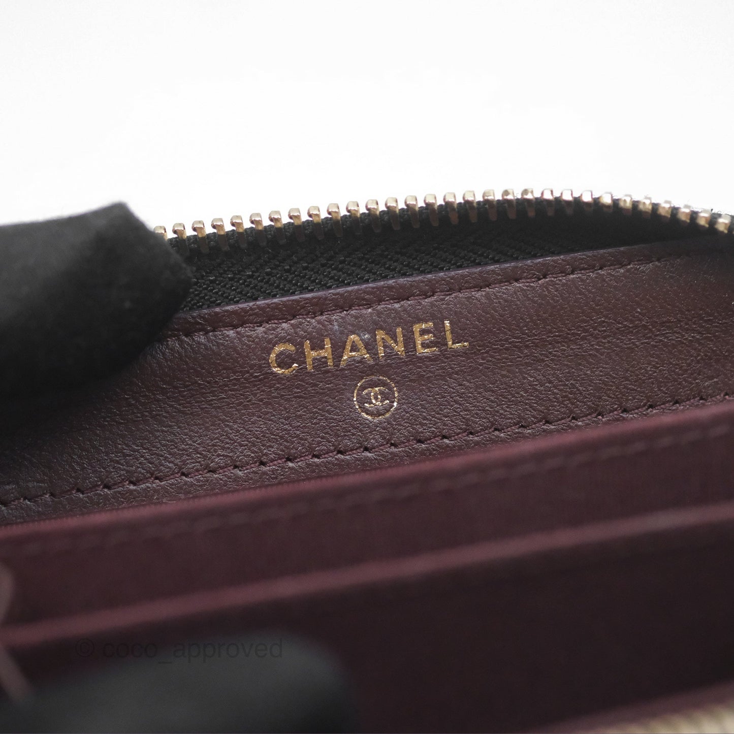 Chanel Chevron Zipped Coin Purse Black Lambskin Gold Hardware