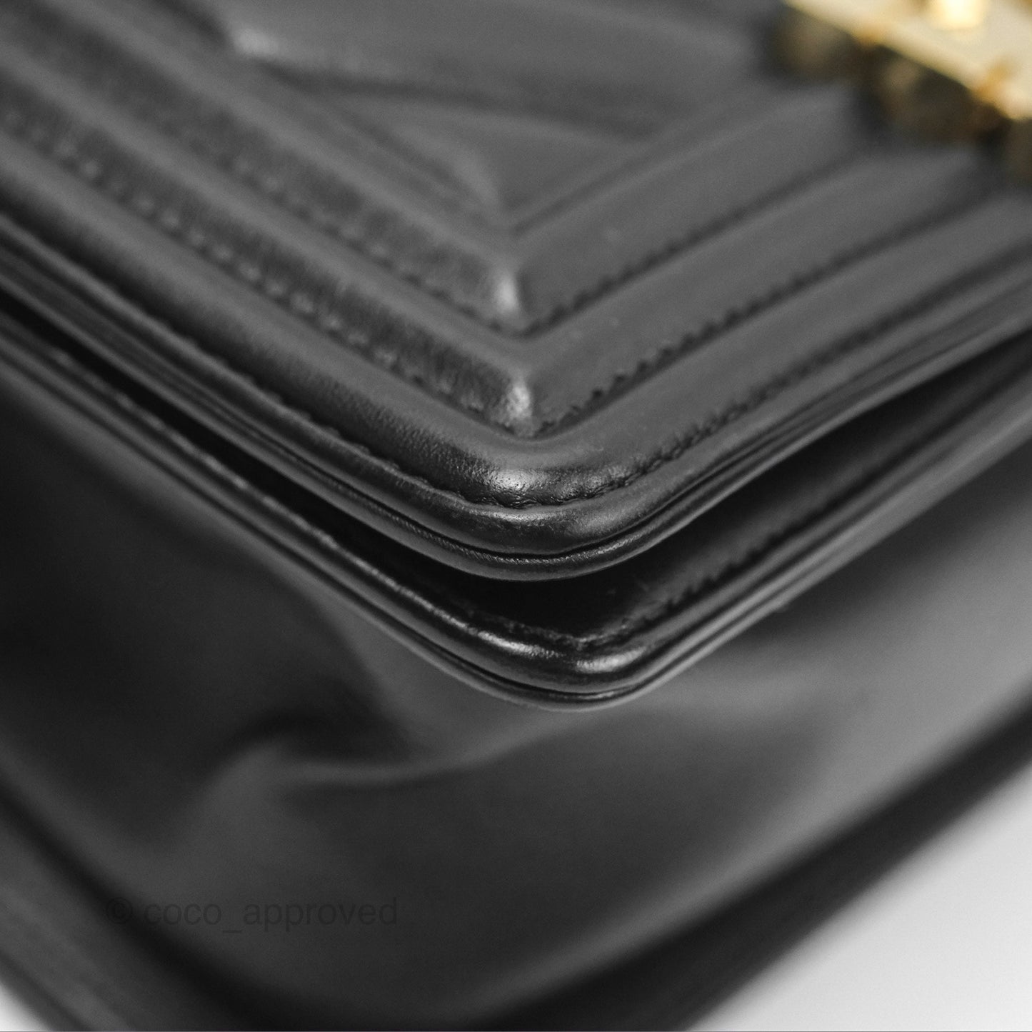 Chanel Chevron Small Boy Black Calfskin Gold Hardware