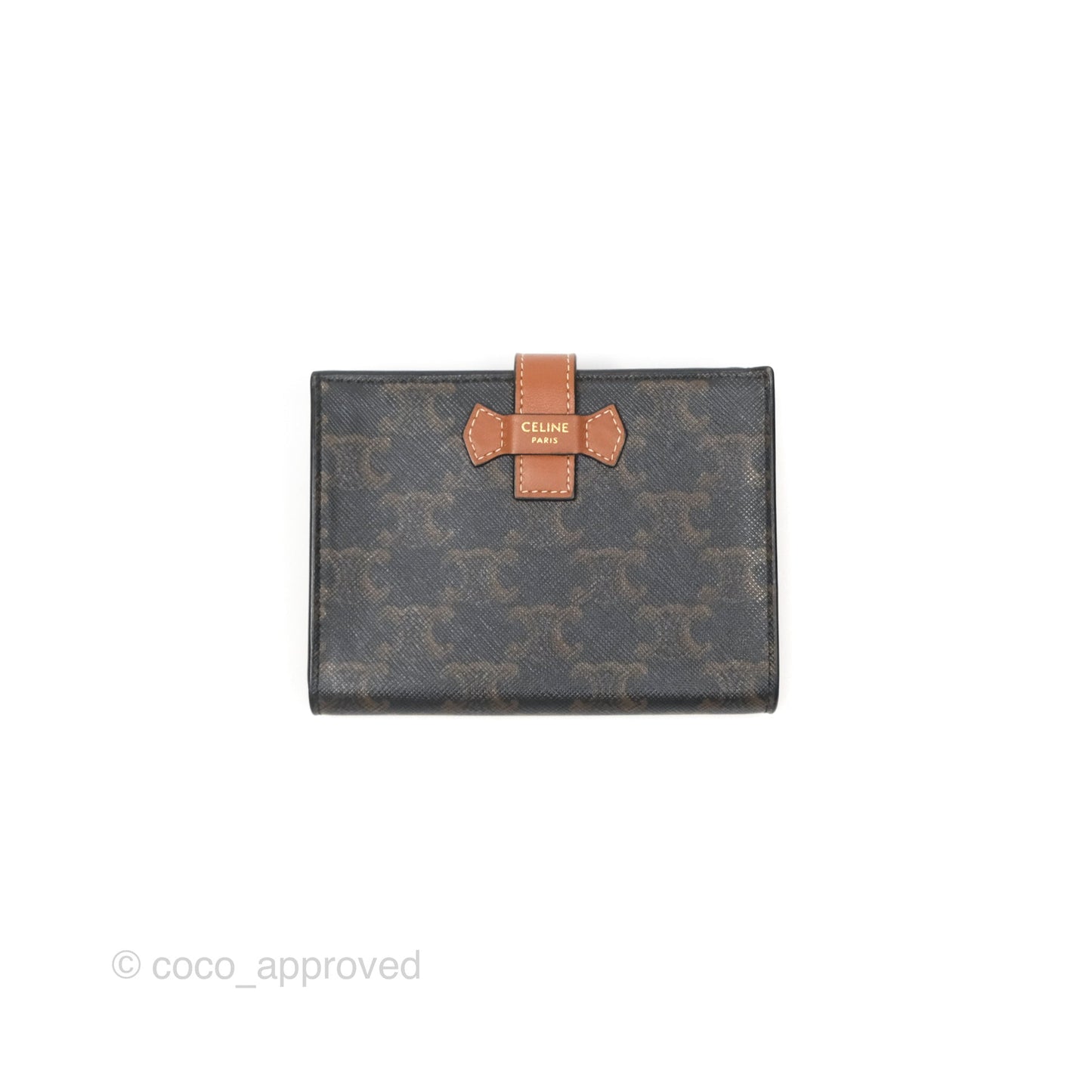 Celine Medium Strap Wallet In Triomphe Canvas Tan Lambskin