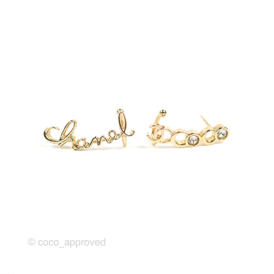 Chanel CC Coco Crystal Earrings Ear Cuff Gold Tone 22P