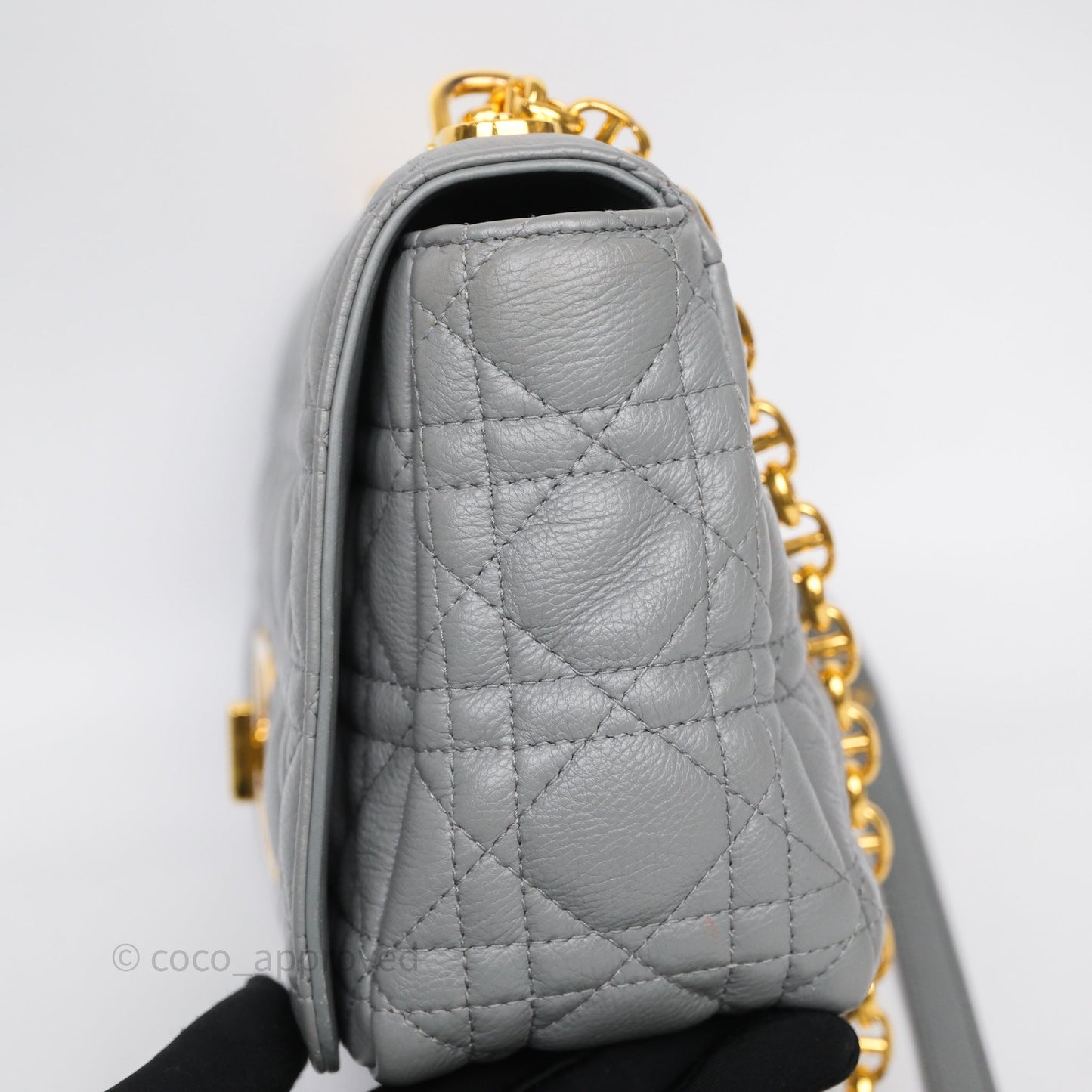 Christian Dior Caro Bag Medium Stone Grey Cannage Calfskin Gold Hardware