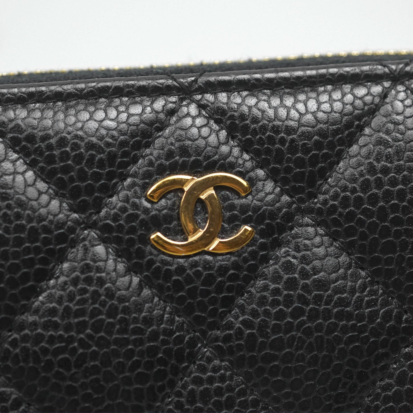 Chanel Quilted Zip Card Holder Black Caviar Gold Hardware