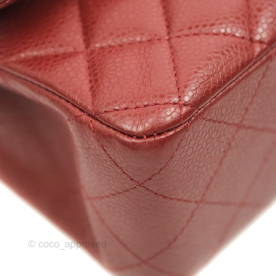 Chanel Classic M/L Medium Double Flap Dark Red Caviar Silver Hardware