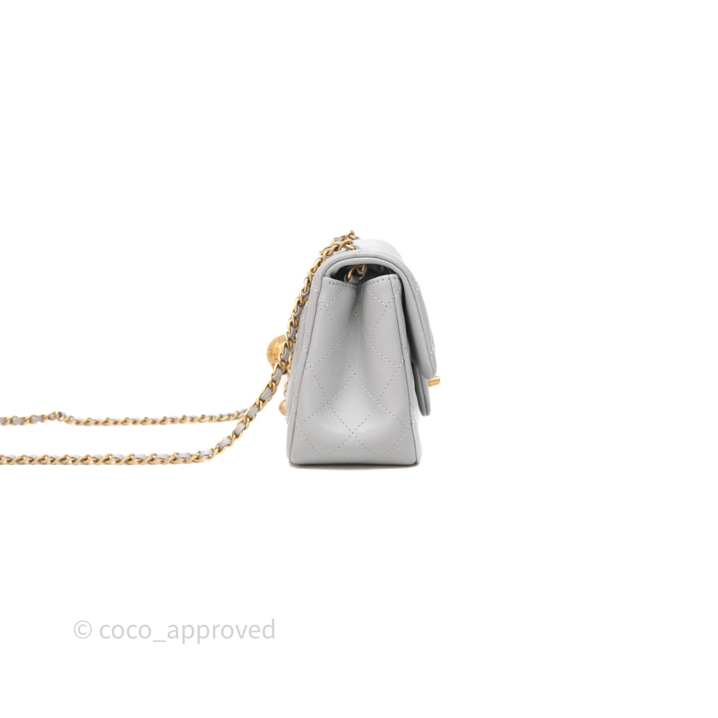 Chanel Pearl Crush Mini Square Quilted Grey Lambskin Aged Gold Hardware