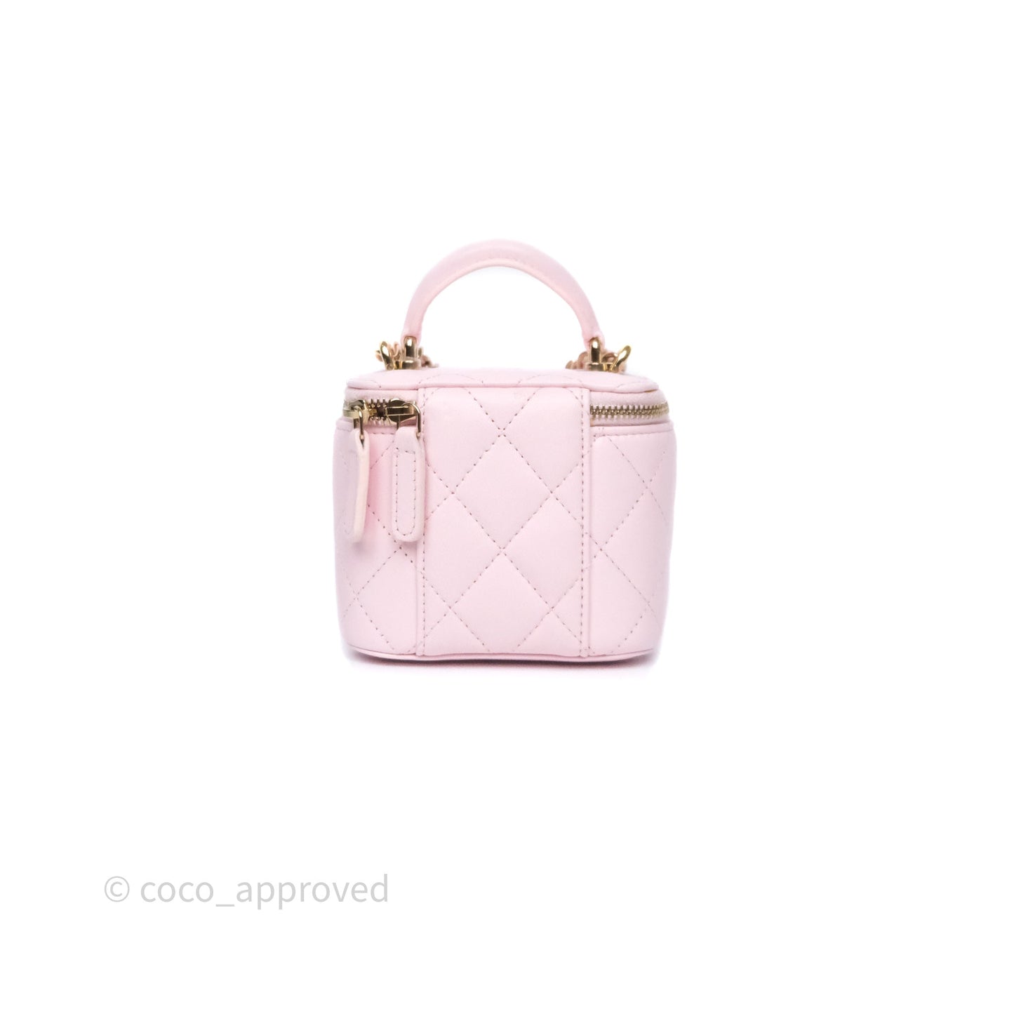 Chanel Mini Top Handle Vanity With Chain Pink Lambskin Gold Hardware