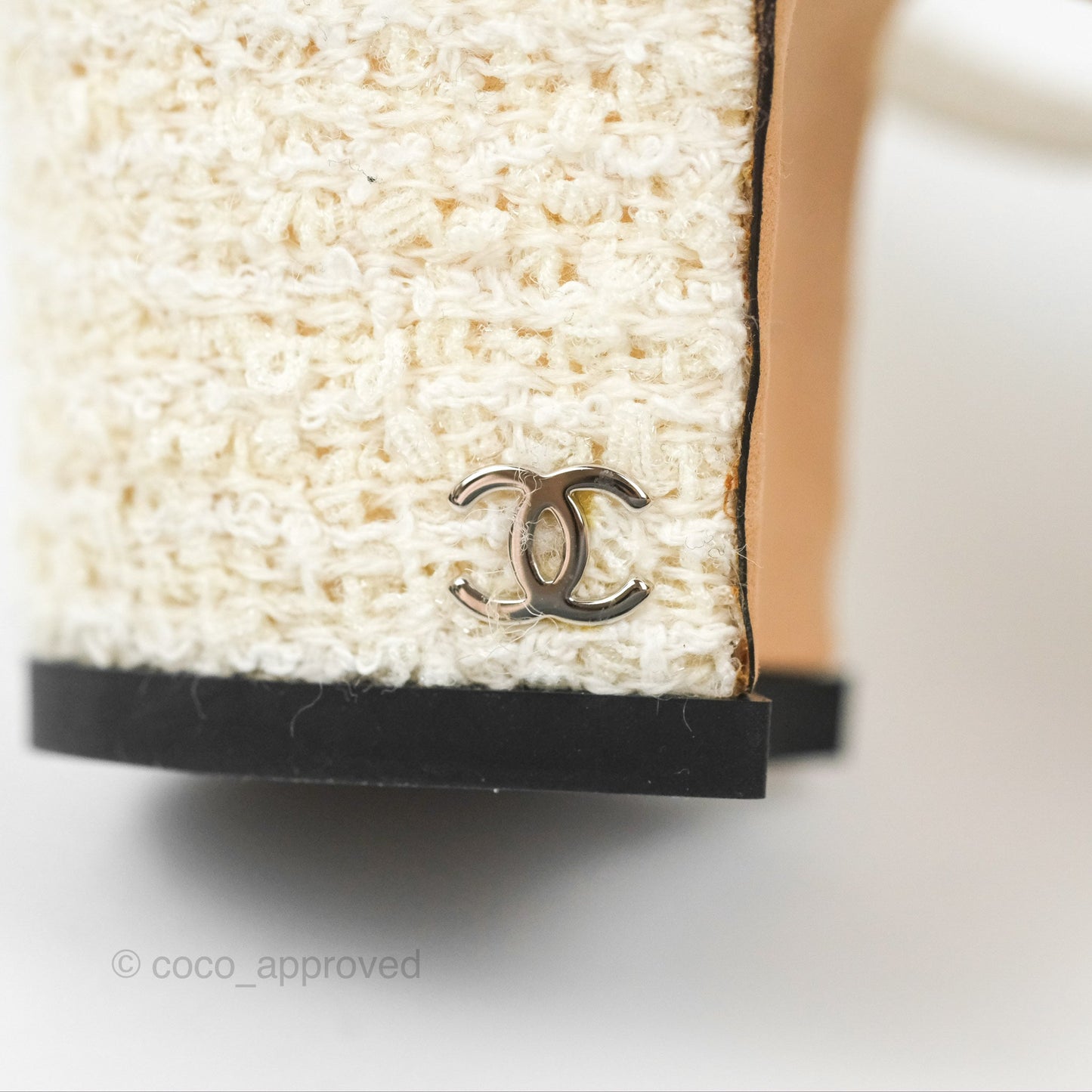 Chanel Classic Slingback Tweed White Black Size 38.5