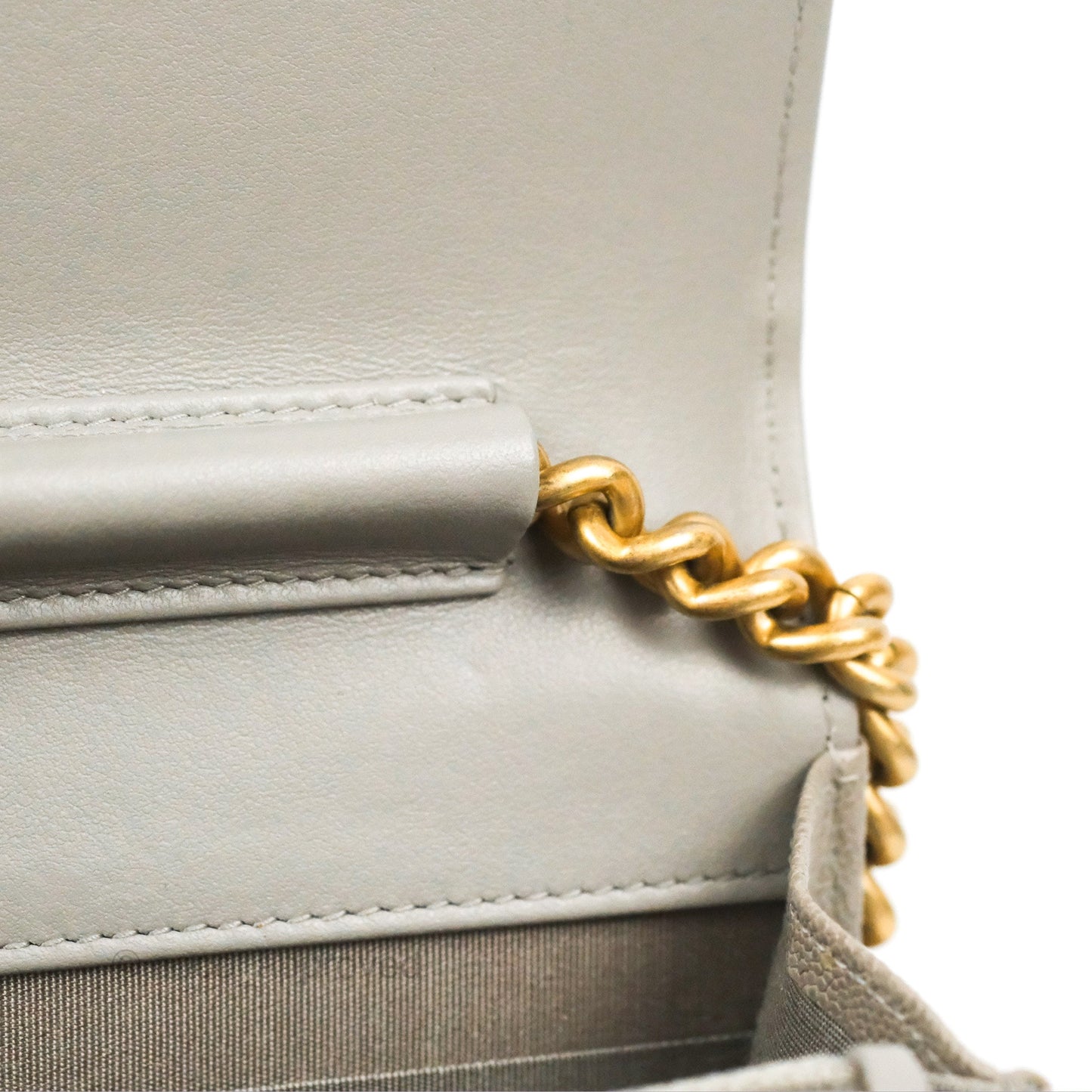 Chanel Quilted Boy Wallet on Chain WOC Grey Caviar Gold Hardware