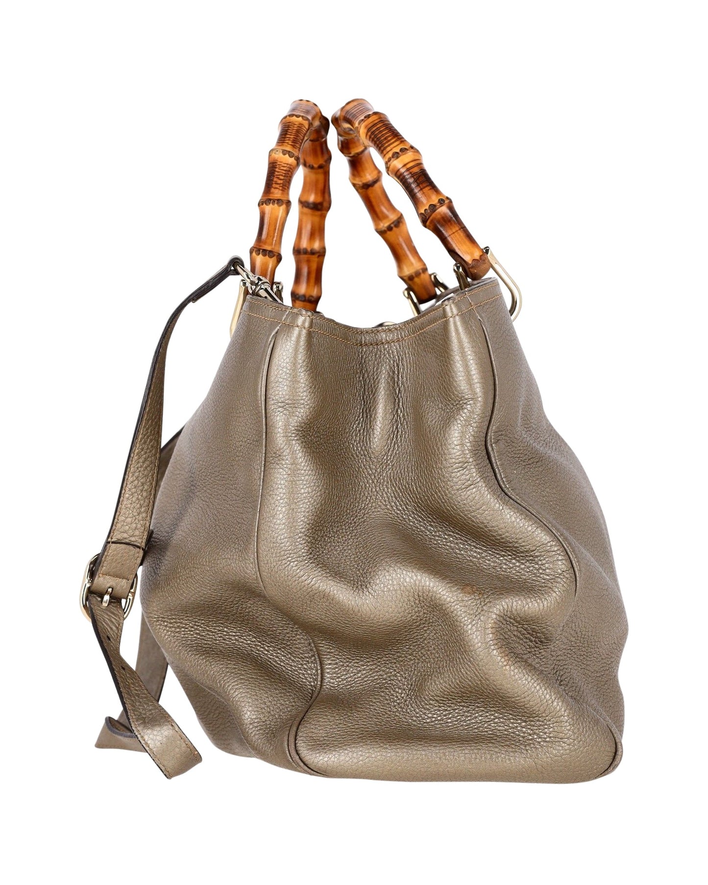 Luxury Gucci Trending 2025 Metallic Large Bamboo Shopper Bag in Beige Leather