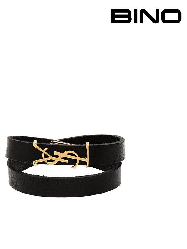 Luxury Saint Laurent Monogram Double Wrap Bracelet Black